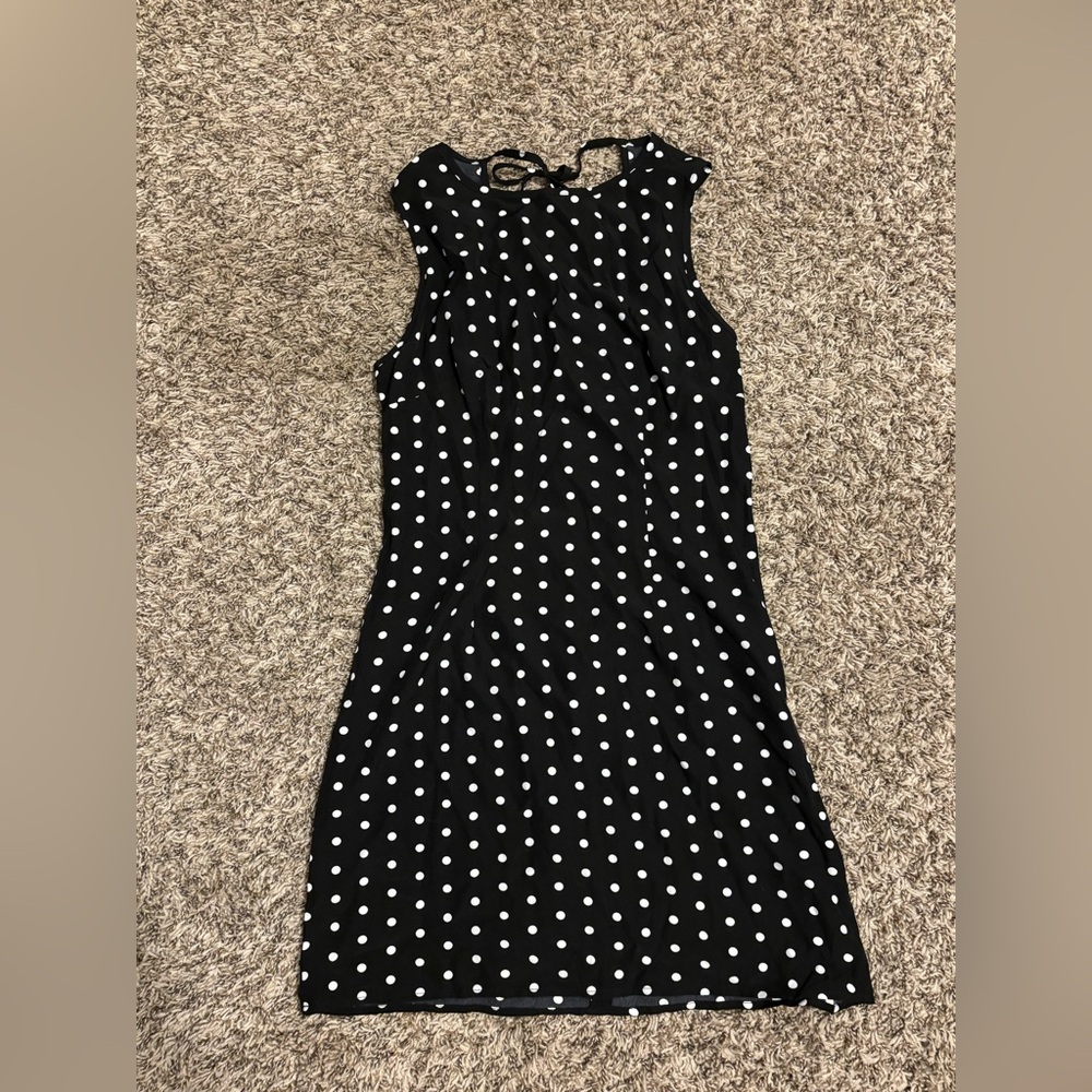 Black Polka Dot Mini Dress with Open Back – Size Small